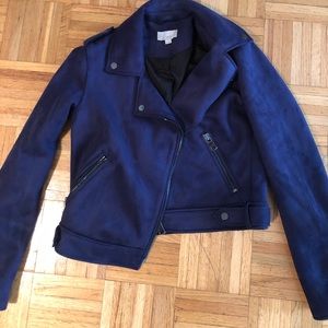 LOFT Blue Faux Suede Moto Jacket